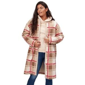 Basin and Range Long Cream Plaid Teddy Jacket M